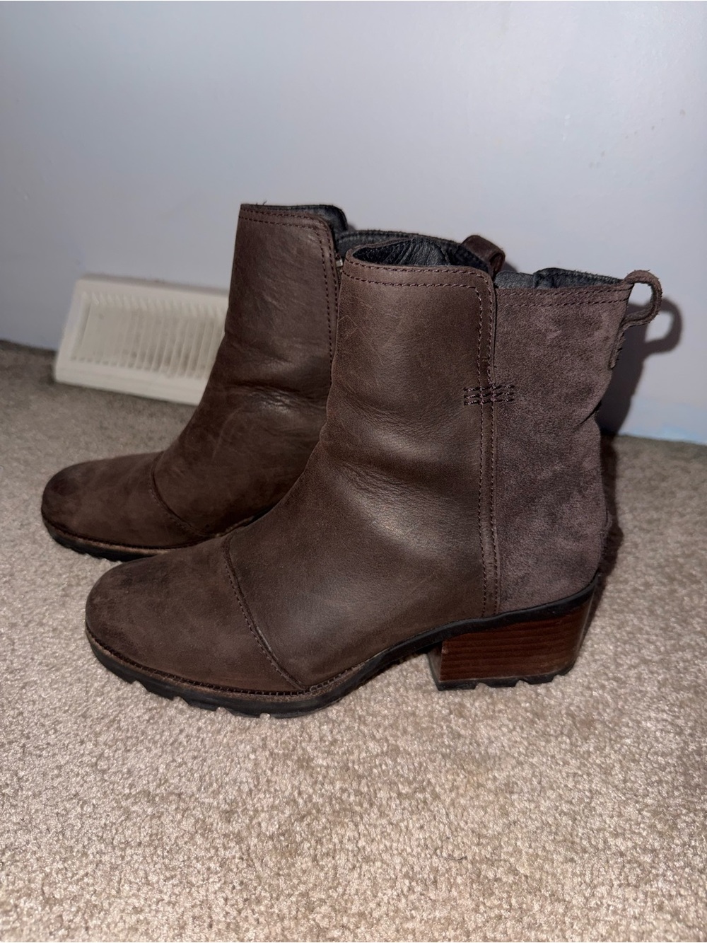 Sorel Women's Dark Brown Leather & Suede Ankle Booties